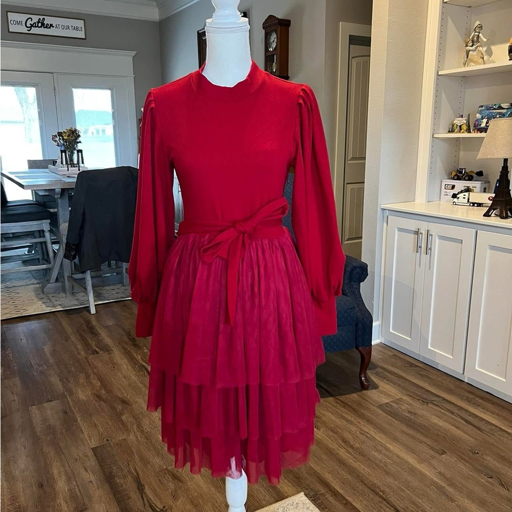Ivy City & Co Elegant Red Layered Dress